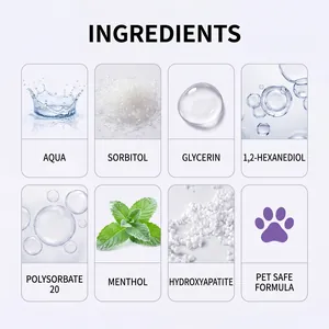 Detailed view of ingredients for pet oral care spray showing a safe formula for cats and dogs