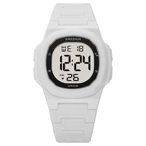 Sikezhun white outdoor sports digital watch with 30m waterproof square dial display
