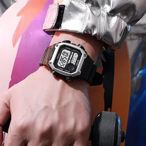 Retro square digital watch for men featuring waterproof sports functionality on wrist
