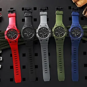 Durable multi-functional men's sports digital watches with PU strap in 5 vibrant colors
