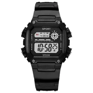 Men's waterproof sports digital watch with retro square face and backlit display