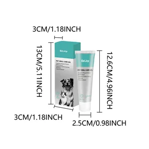 Technical drawing showing height and width dimensions of pet oral care gel packaging