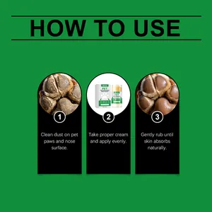 Step-by-step instructions for applying pet paw and nose moisturizing balm.
