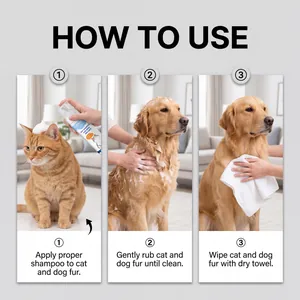 Detailed 3-step usage guide for EELJOY waterless pet shampoo for cats and dogs