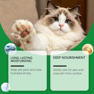 Professional detail view highlighting deep moisturizing benefits for pet paws and nose.