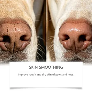 Detailed close-up comparison of dog nose skin smoothing before and after balm treatment