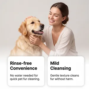 Detail showing the gentle rinse-free cleansing effect on golden retriever fur.