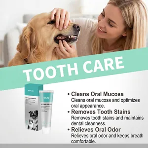 Professional pet oral care gel cleaning dog's teeth for fresh breath and oral health.