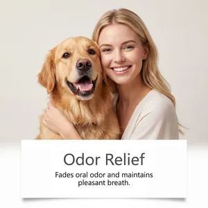 Woman hugging golden retriever showcasing pet breath freshening effect benefit