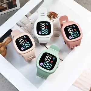 Multifunctional square LED digital sports watch with cartoon astronaut design for children