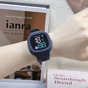 Navy blue square LED digital sports watch featuring cartoon astronaut on wrist display