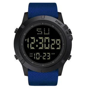 Sporty digital watch for men featuring a blue textured strap and large LED display