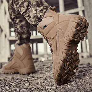 Durable desert tactical boots with breathable mesh and anti-slip rubber sole for hiking.