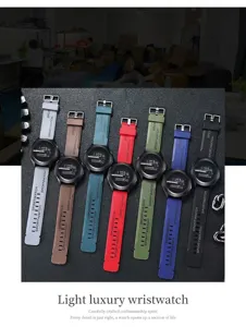 Detailed view of colorful sports watches with digital display and rubber straps.