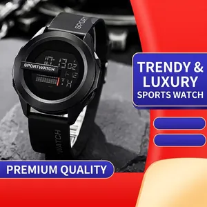 Outdoor Sport Digital Watch Waterproof Luminous LED Display Plastic Case Resin Strap Multi-functional Electronic Wristwatch For Men Women
