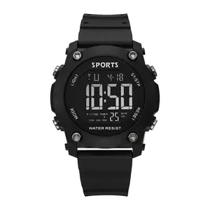 Black waterproof sports digital watch with calendar and backlight for outdoor activities