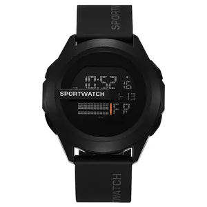 Sleek all-black digital sports watch featuring luminous display and durable silicone strap