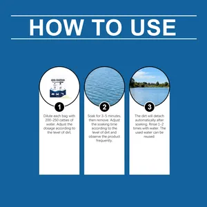 Instructional guide for using AQUA-GUARDIAN water clarifying powder in three steps.