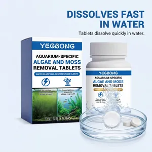 Detailansicht der YEGBONG Tabletten zur Algenentfernung, die sich in Wasser lösen.