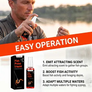 Man spraying Fish Point Liquid attractant on bait during an outdoor fishing session