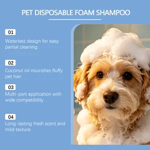 Shampooing mousse sans rinçage pour animaux, mousse épaisse sur la tête d'un chien.