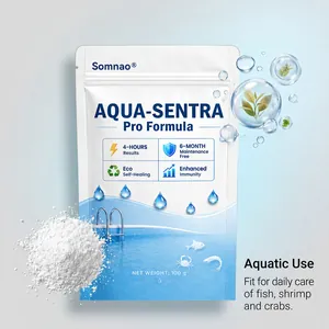 Detailansicht von AQUA-SENTRA Klärpulver für Aquarien und der Textur des weißen Pulvers
