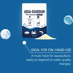 Detail shot of Aqua-Guardian water clarifier powder for aquaculture water quality.