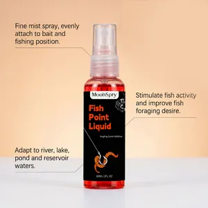 Detailed view of MoonSpry 60ml red worm fish attractant spray bottle for angling