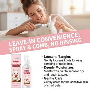 Página de detalles del spray acondicionador para conejos con aroma a fresa y beneficios