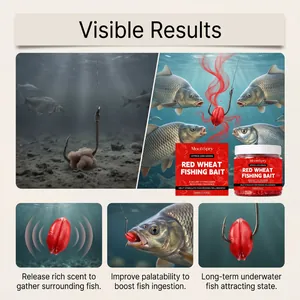 Vue détaillée de l'appât de pêche au blé rouge attirant les poissons dans l'eau efficacement.