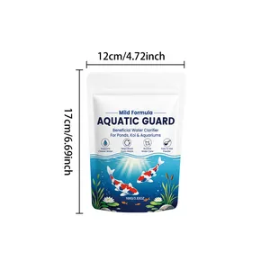 Detailansicht des 100g Aquatic Guard Wasserklärers Beutels mit präzisen Maßangaben