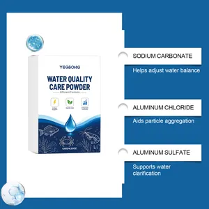 Infografik für Aquarienwasser-Pflegepulver mit Inhaltsstoffen und Vorteilen