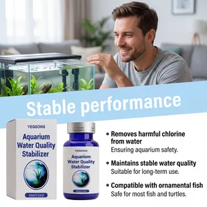Detail showing YEGBONG aquarium water quality stabilizer for fish tank safety.
