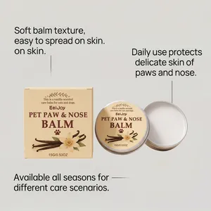 Macro detail of EelJoy pet paw and nose balm showing texture and packaging details.