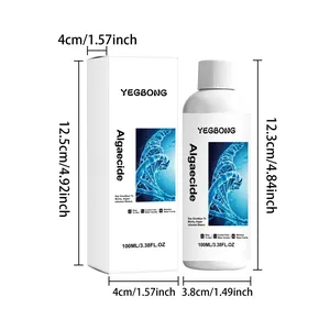 Technische Ansicht von 100 ml Aquarien-Algizid mit exakten Flaschen- und Boxgrößen in cm