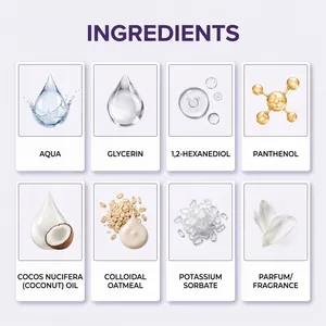 Lista detallada de ingredientes de las toallitas para mascotas con aceite de coco y avena.
