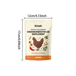 Comprehensive dimensions for Kriath chicken digestive aid supplement bag 12x17cm size.