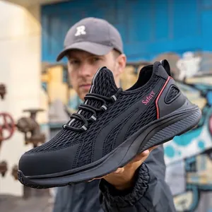 Men's Breathable Mesh Safety Shoes Steel Toe Anti-smashing Puncture-proof Work Shoes EVA Sole Lightweight Protection Footwear