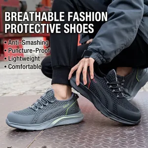 Breathable mesh safety shoes for men with anti-smash and puncture-proof soles