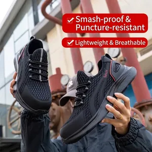 Breathable mesh safety work shoes for men featuring smash-proof and puncture-proof EVA soles