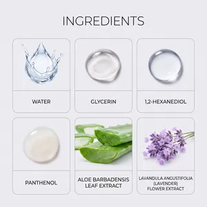 Detalle de ingredientes de toallitas para mascotas con aloe y lavanda.