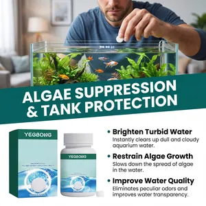 Details der YEGBONG Aquarium-Wasserreinigungstabletten mit Anwendungsszene und Vorteilen