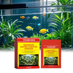 Detailed view of YEGBONG aquarium water clarifier powder packaging and application scene