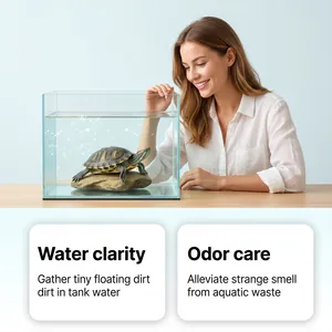 Klares Schildkrötenbeckenwasser zeigt die Wirkung von Wasserpflegetabletten.