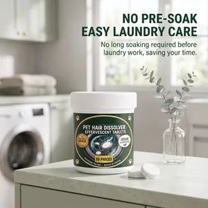 Pet hair dissolver effervescent tablets for laundry care in a clean washroom setting