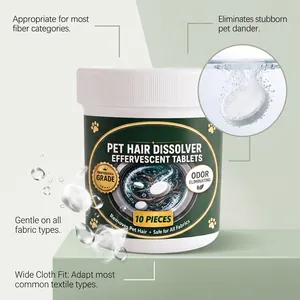 Detail view of 10 pieces pet hair dissolver effervescent tablets safe for all fabrics
