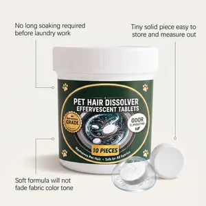 Detail view of pet hair dissolver effervescent tablets with laundry cleaning features