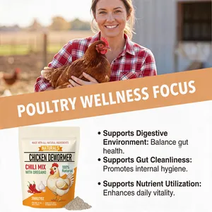 Natural chicken dewormer powder chili mix with oregano supports digestive wellness focus