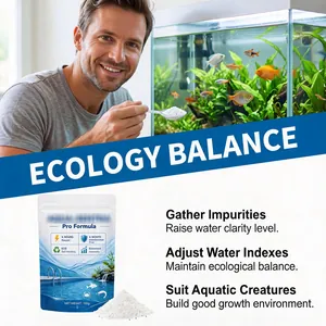 Detail view of fish tank water purifier powder showing its usage for ecological balance.