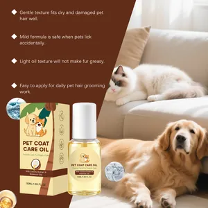Vista detallada del aceite para el cuidado del pelaje de mascotas con extracto de coco para perros